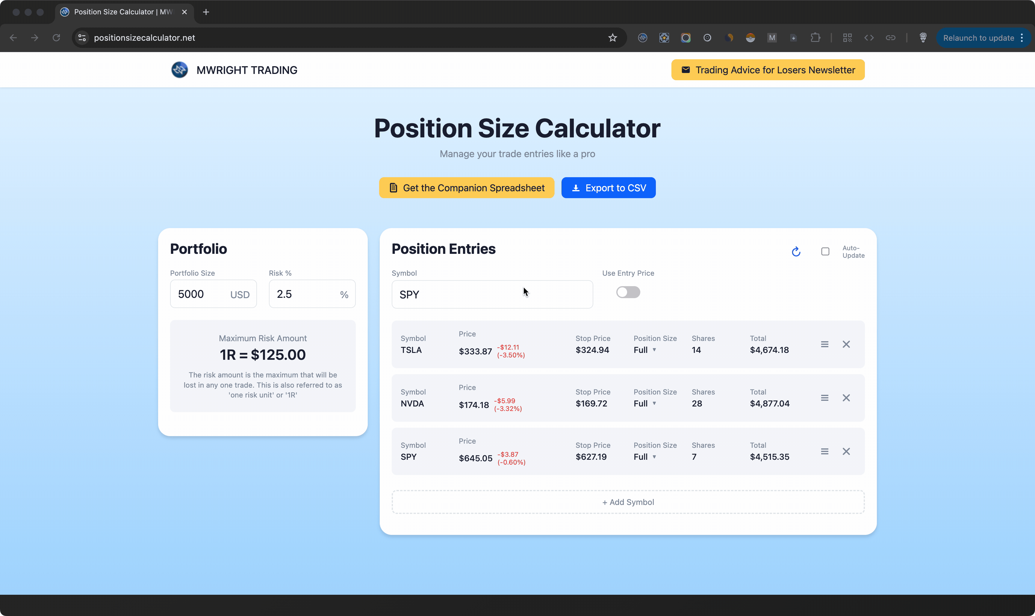 Position Size Calculator Demo